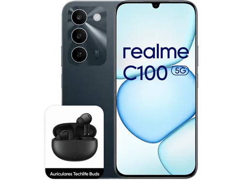 realme C100 5G, Sprouting Green, 256GB, 4GB RAM, 6.8" HD+, Dimensity 6300, 6600mAh, Incluye Auriculares Techlife Buds