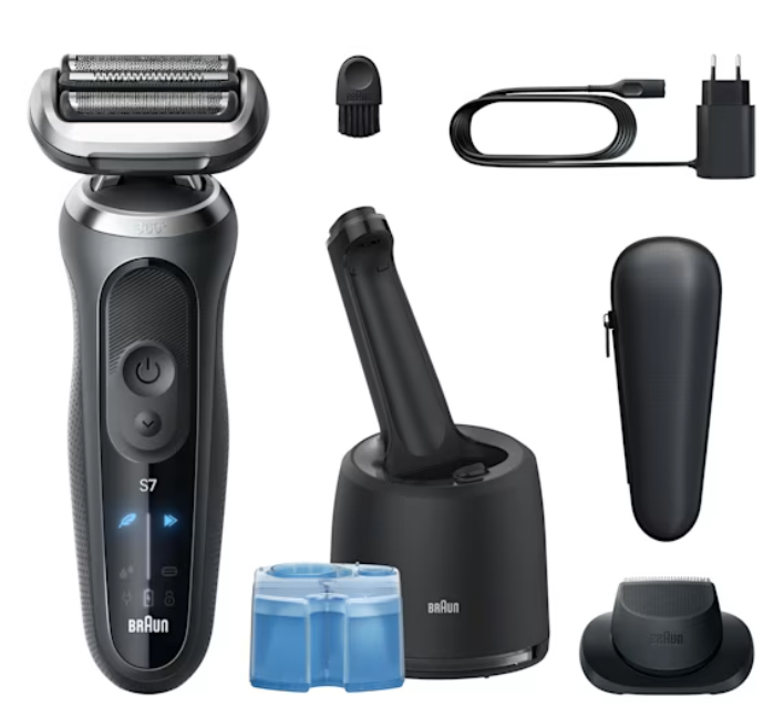 Afeitadora - Braun eléctrica Series 7 72-C7200CC, 3 modos, Centro SmartCare, 1 accesorio de precisión, Afeitado en seco y mojado, Oro