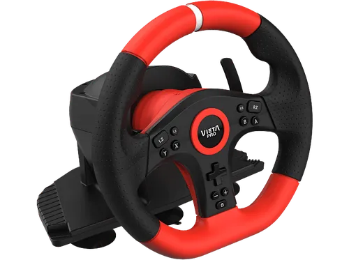 Volante - Vieta Pro Speedy, Cable, Gaming, Plug & Play, Rotación de 270º, Negro/Rojo