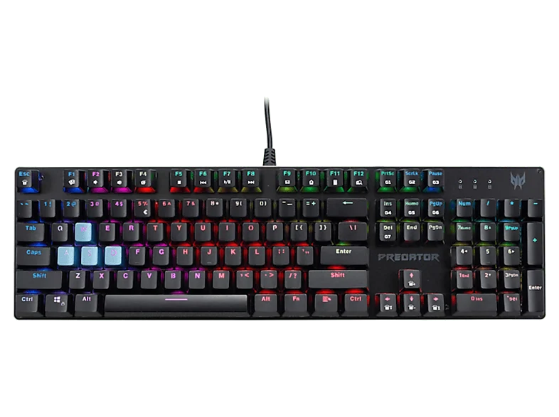 Teclado gaming - Acer Predator Aethon 303, USB, Con cable, 104 Teclas iluminadas, Kailh Blue, Negro