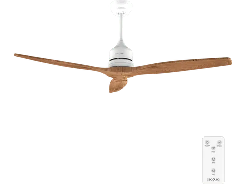 Ventilador de techo - Cecotec EnergySilence Aero 5270 White&BlackWood Expert, 40 W, motor DC, 52”, 6 velocidades, Mando y doble altura, Marrón