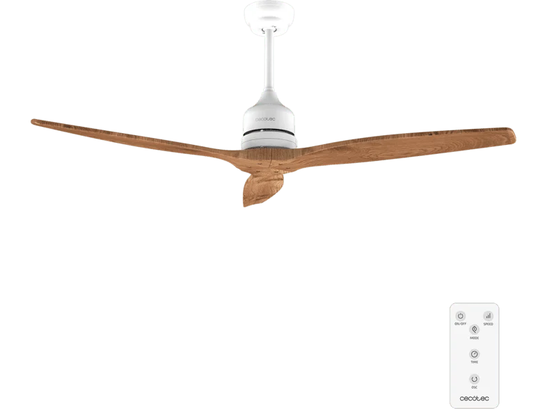 Ventilador de techo - Cecotec EnergySilence Aero 5270 White&BlackWood Expert, 40 W, motor DC, 52”, 6 velocidades, Mando y doble altura, Marrón