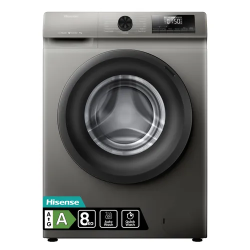 Lavadora carga frontal - Hisense WF1Q8041BT, 8 kg, 1400 Rpm, Función Vapor, Pausar & Añadir, Gris