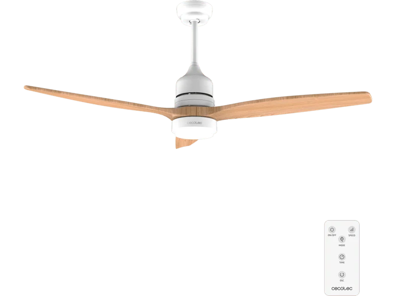 Ventilador de techo - Cecotec EnergySilence Aero 5275 LightWood Expert, Luz LED, Mando, 6 velocidades, Temporizador, Función Verano/Invierno, Madera