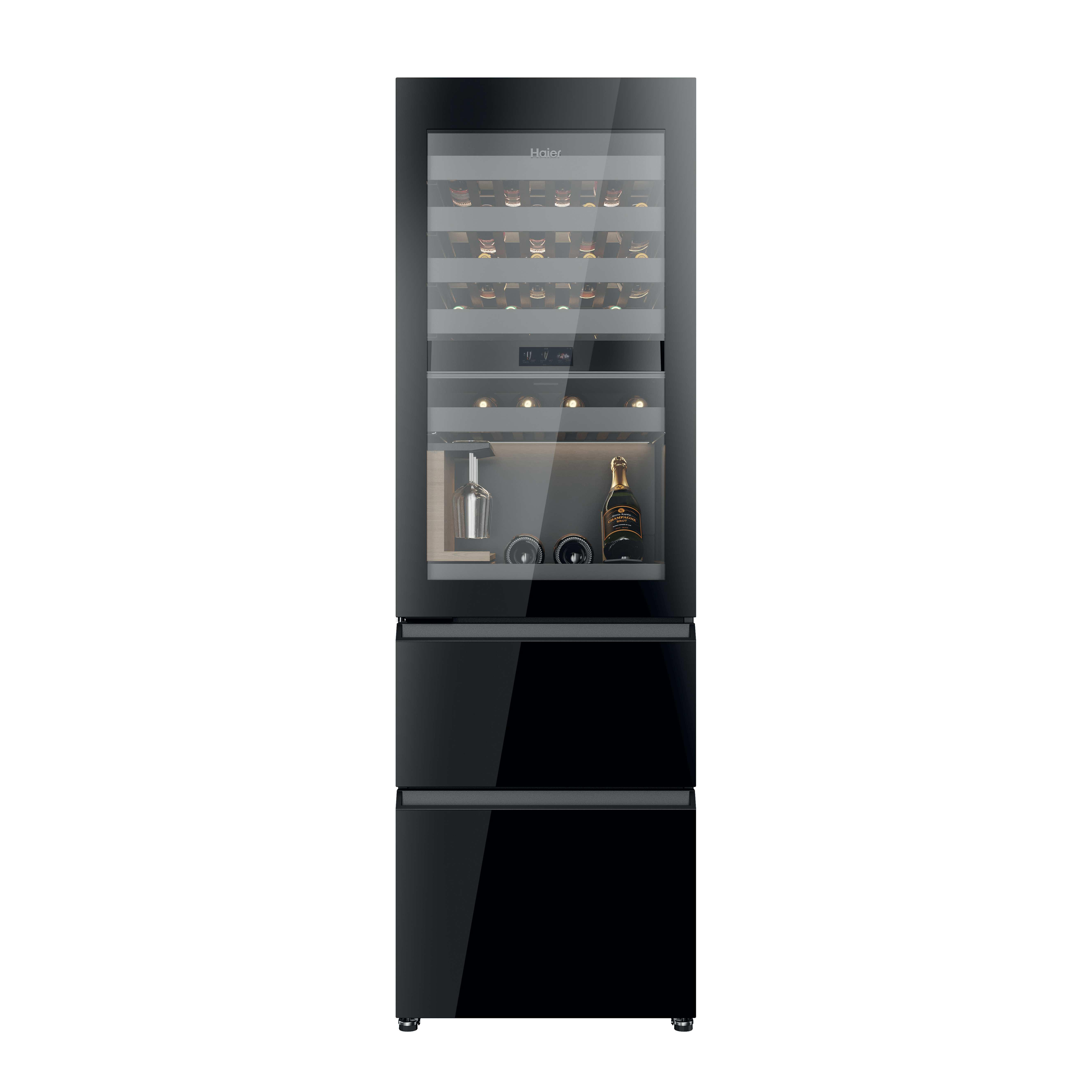 Vinoteca integrable - Haier In-Vista CSW9619ENGBW, Total No Frost, Duo Cooling, Air Flow Natural System, 40 botellas, Negro