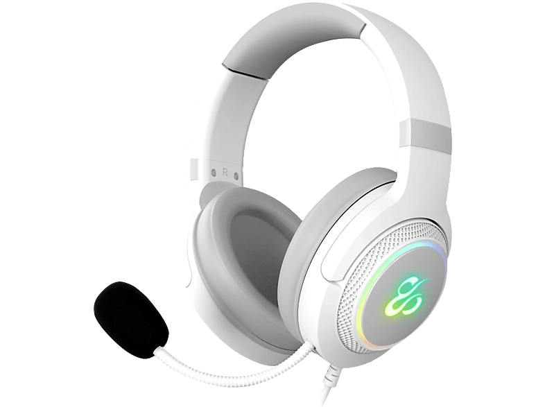 Auriculares gaming - Newskill Sobek 7.1 Ivory , Cancelación Activa de ruido, Iluminación RGB, Multiplataforma, Blanco