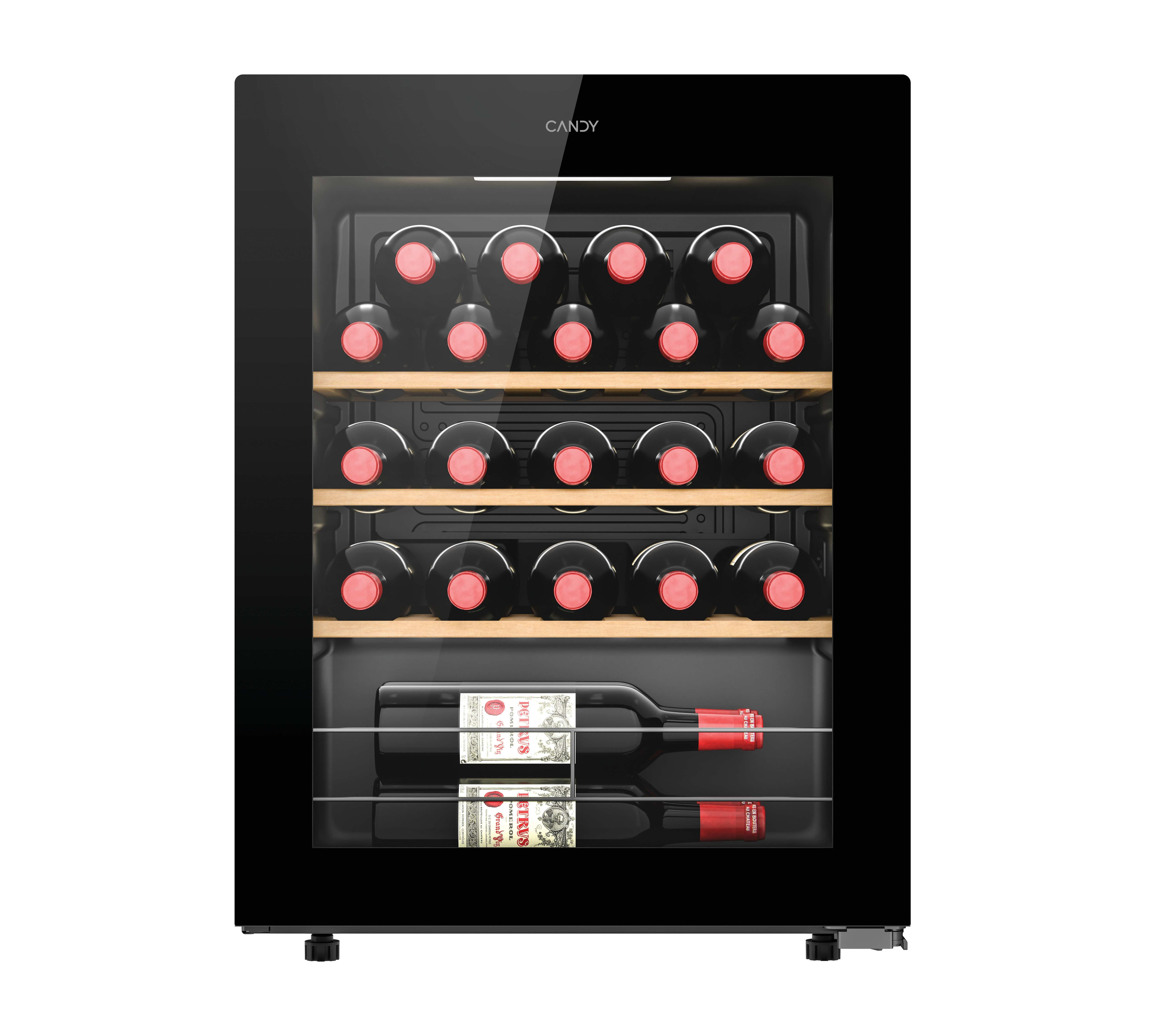 Vinoteca - Candy CWC023, Estático, 23 Botellas, Cristal Anti UV, Estantes de Madera, Luz LED, Negro