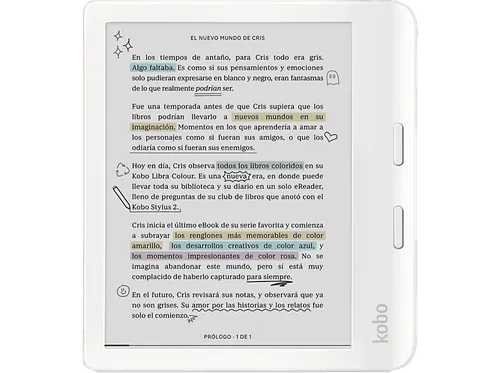 eBook - Kobo Libra Colour, 7" E Ink Kaleido 3, 32 GB, FastGLR, IPX8, Pantalla color, Blanco
