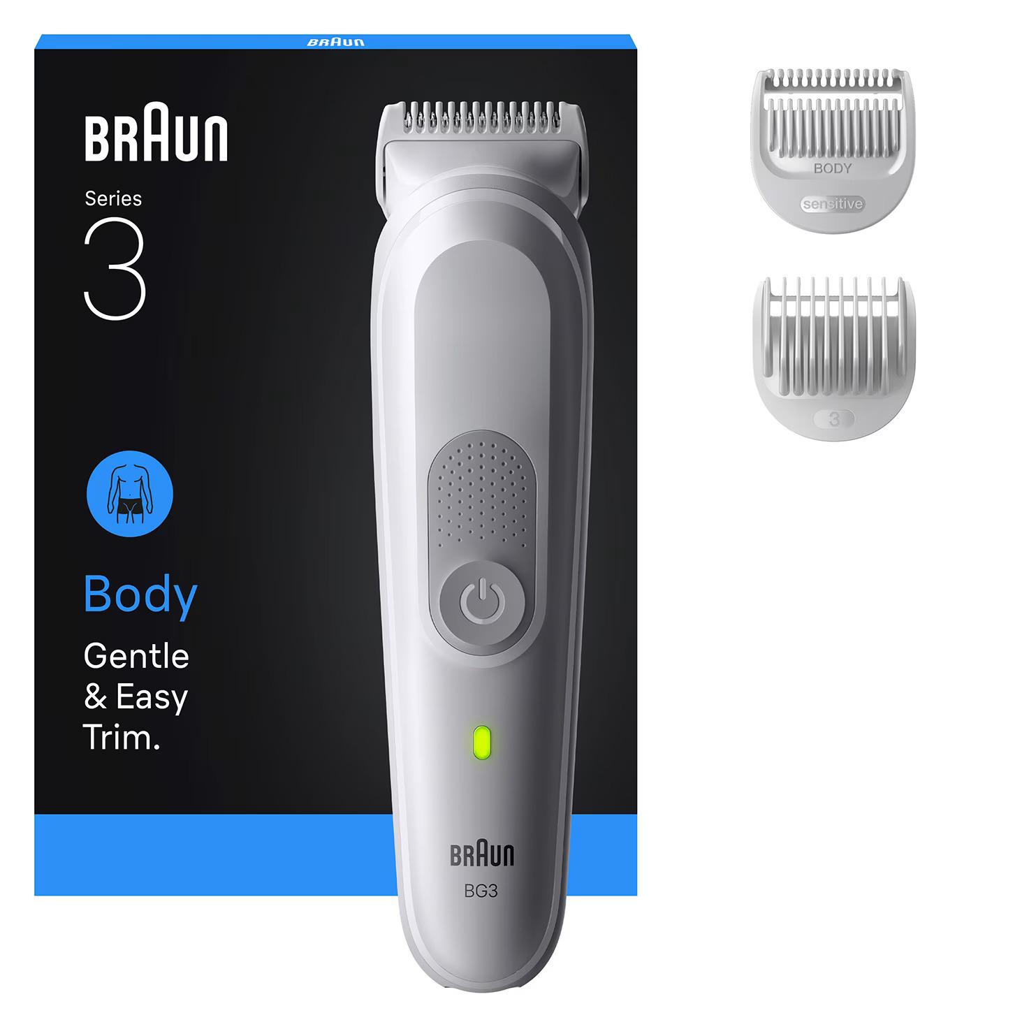 Afeitadora corporal - Braun BodyGroomer Series 3 BG3530, 2 accesorios de rasurado, Afeita Y Recorta, Wet&Dry, Gris