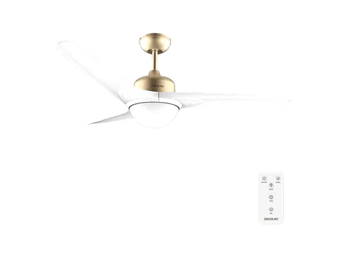 Ventilador de techo - Cecotec EnergySilence Aero 560 GoldWhite, Motor 60 W, Mando a distancia, 3 velocidades, Temporizador hasta 8 h y aspas, Blanco