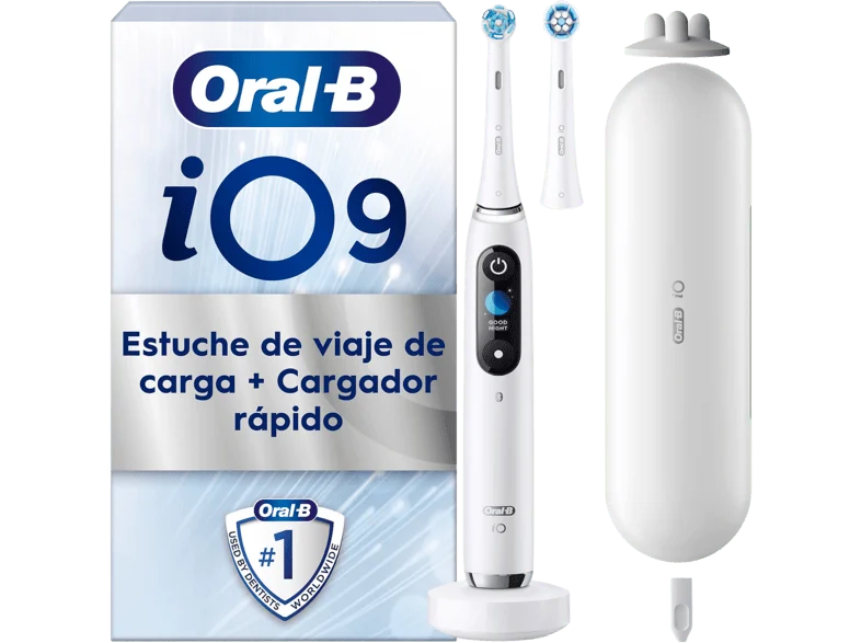 Cepillo eléctrico - Oral-B iO 9S, Seguimiento 3D con app Sensor de Presión, Estuche Carga, Diseñado Por Braun, Blanco