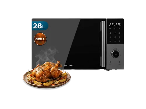 Microondas con grill - Cecotec Proclean 2800, 28 L, 900 W, Grill 1200 Convección 2200 8 programas, Plato 315 mm, Gris