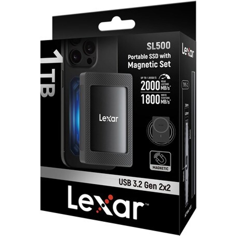 SSD Externo Lexar SL500 Set Magnético 1TB IP54 USB-C 3.2 Gen 2x2 Negro