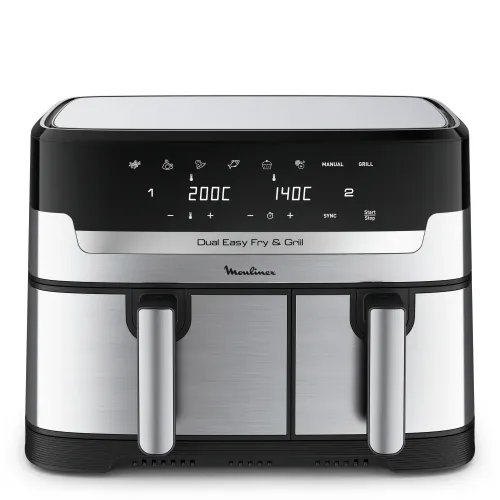Moulinex Dual Easy Fry & Grill, Freidora de aire y grill, 8,3 L, Dos cubetas, 8 Programas, Inox