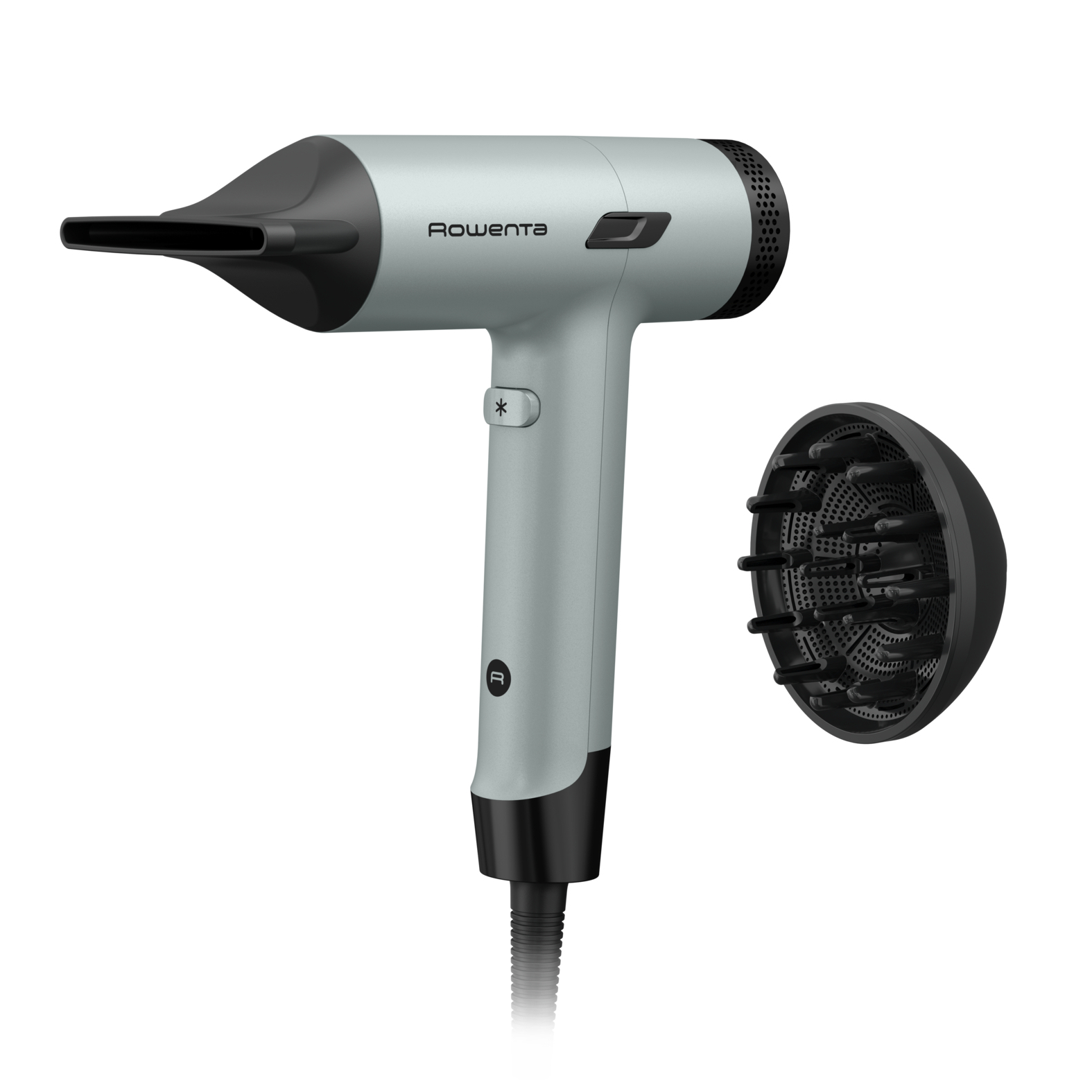 Secador - Rowenta Tiny HY7120, 1600 W, 3 Temperaturas, Motor de alta velocidad, 250 km/h, Compacto, Ergonómico, Ligero, Eucalipto