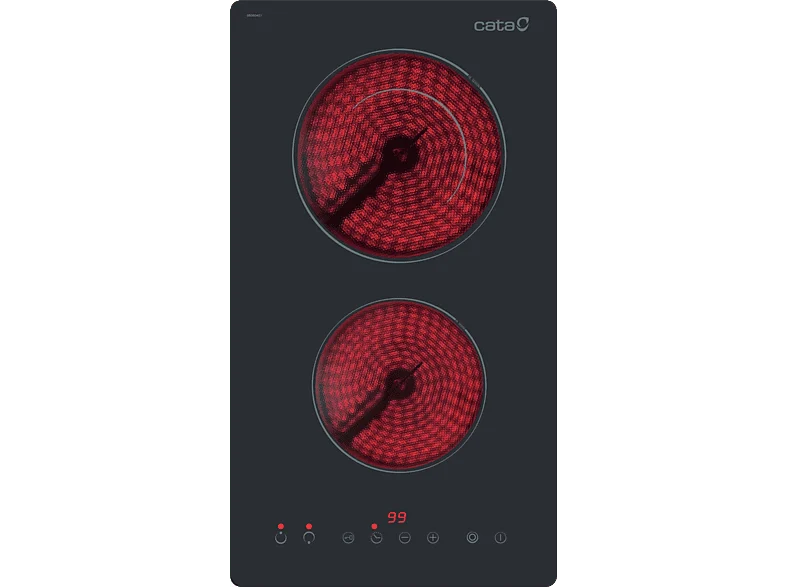 Placa vitrocerámica - Cata TD 3002 BK, 2 Zonas, Zona Grande 19 cm, Control Táctil, Negro