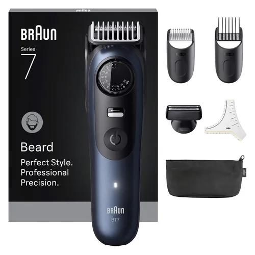 Barbero - Braun Series 7 BT7520, 6 accesorios para barba, 40 ajustes de longitud, Bloqueo precisión, Lámina ProBlade, Wet&Dry, Azul