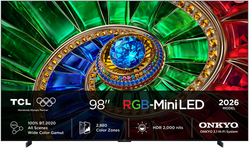 TV RGB Mini LED 98" - TCL 98RM7L, 4K, TSR AiPQ, Smart TV,HDR de hasta 2000 nits, Dolby Vision y Atmos, Panel HVA Pro, Negro
