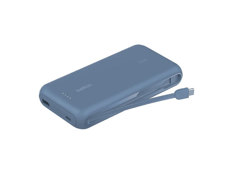 Powerbank - Belkin BPB024hqBL, 10.000 mAh, 1x USB-C, Cable Integrado, Carga Rápida, 30W, Azul