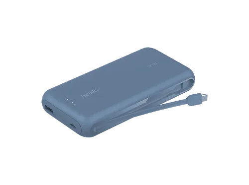 Powerbank - Belkin BPB024hqBL, 10.000 mAh, 1x USB-C, Cable Integrado, Carga Rápida, 30W, Azul