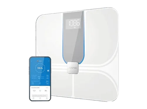 Báscula inteligente - Renpho Elis Aspire C, Hasta 180 kg, Wi-Fi y Bluetooth, Pantalla LED, Blanco