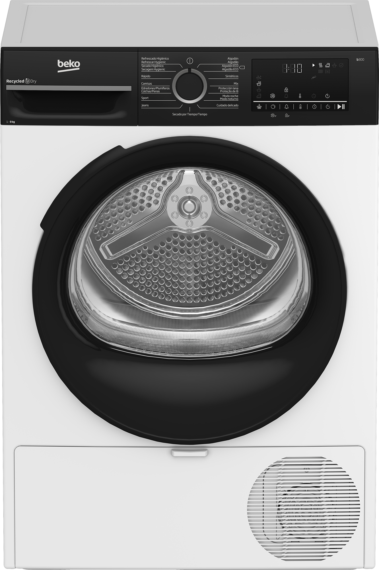 Secadora bomba de calor - Beko BM3T49240W, 9 kg, 15 Programas, Motor ProSmart Inverter, Pantalla digital, Aqua Wave, Blanco