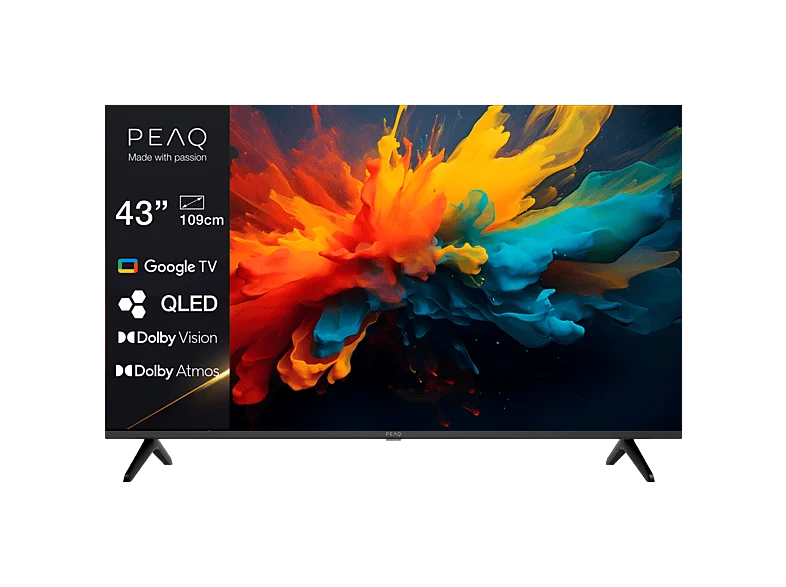 TV QLED 43" - PEAQ PTV 43GQU-5026T, UHD 4K, Google TV, Smart DVB-T2 (H.265), Negro
