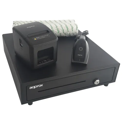 KIT TPV APPROX CAJON APPCASH01 NEGRO + SCAN APPLS22 + IMP. TERM. APPPOS80AM-USB + PAPEL CYT8060BPA