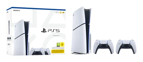 Consola - Sony PS5 Slim Standard, 1 TB SSD, 4K, 2 mandos DualSense, Chasis E, Blanco