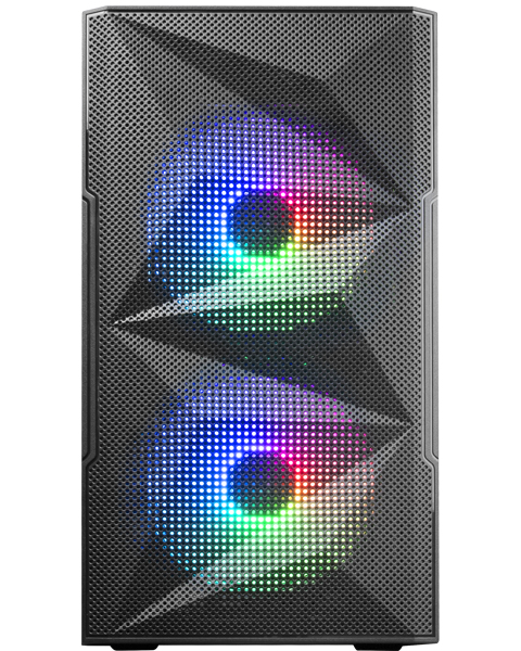 CAJA COMPACTA MICROATX MARS GAMING MC-ME BLACK FRONTAL MESH CON 2 VENTILADORES FRGB 120mm LATERAL DE CRISTAL TEMPLADO SIN FUENTE DE ALIMENTACION