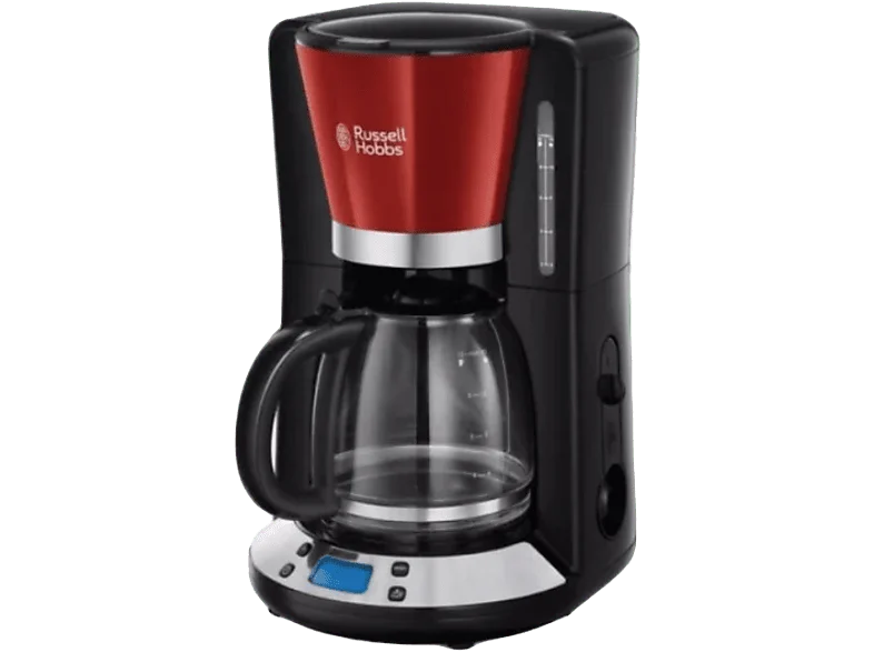 Cafetera de goteo - Russell Hobbs Colours Plus 24031-56, 1100 W, 1.25 l, Temporizador, Negro/Rojo