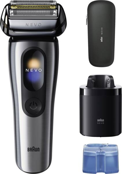 Afeitadora - Braun eléctrica NEVO 11000C, Tecnología AeroTouch, Centro de limpieza Care 7 en 1, Wet&Dry, Plata