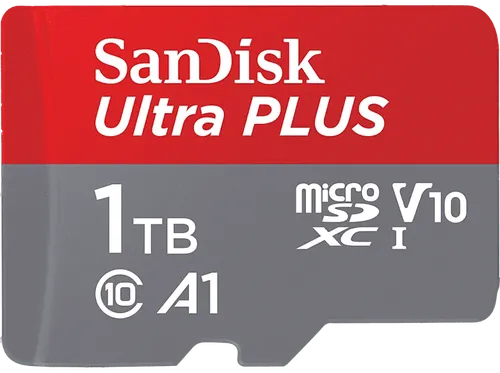 Tarjeta Micro SDXC - SanDisk Ultra PLUS, 1 TB, 160 MB/s, UHS-I, V10, A1, C10, Adaptador SD, Multicolor