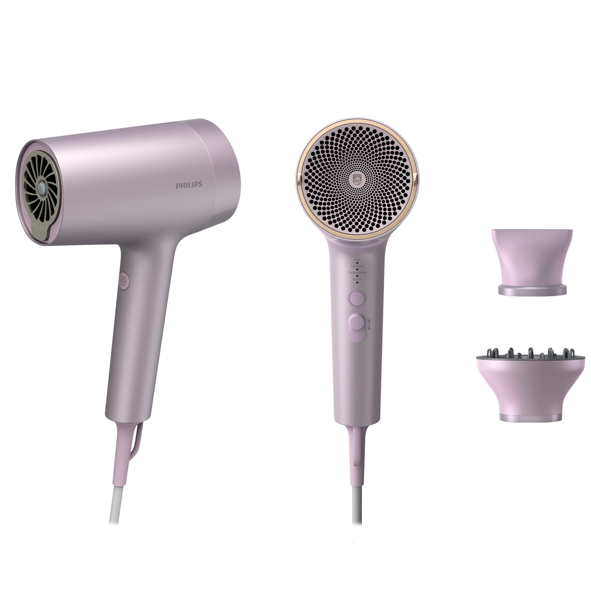 Secador - Philips BHD723/10, Ionizador, ThermoShield Advanced, 1800 W, 8 posiciones de velocidad y calor, Lila