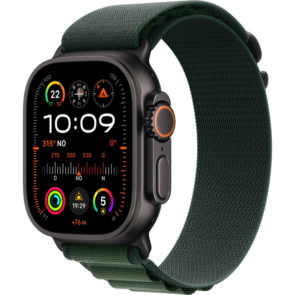 Apple - Apple Watch Ultra 2 GPS + Cellular 49mm Titanio Negro con correa Loop Alpine Verde oscuro Grande.
