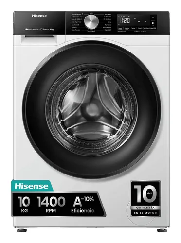 Lavadora carga frontal - Hisense WF3S1043BW1, 10 kg, 1400 rpm, 15 programas, Connectlife, Tecnología Inverter, Blanco