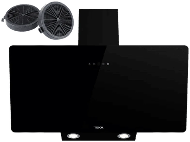 Campana decorativa - Teka DVB 94140 TOS BK, 3 Niveles de ventilador, 400 m³/h, Ancho 90 cm, 2 lámparas LED, Cristal negro