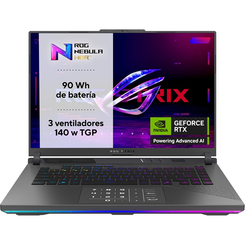 Asus - Portátil Gaming ASUS ROG Strix G16 G614FR-TS421, Ryzen 9-9955HX, 16GB, 1TB SSD, Nvidia GeForce RTX 5070 Ti 12GB, 16", Sin Sistema Operativ.