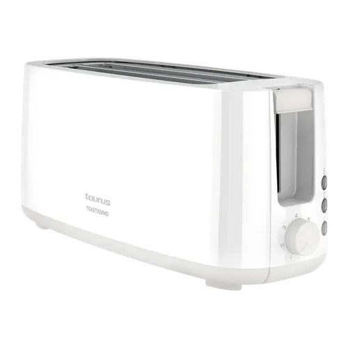 Tostadora - Taurus Toastissimo, 1400 W, 2 ranuras extra largas de 280x32 mm, Descongelar, Recalentar y Cancelar, Sistema autocentrado, Blanco