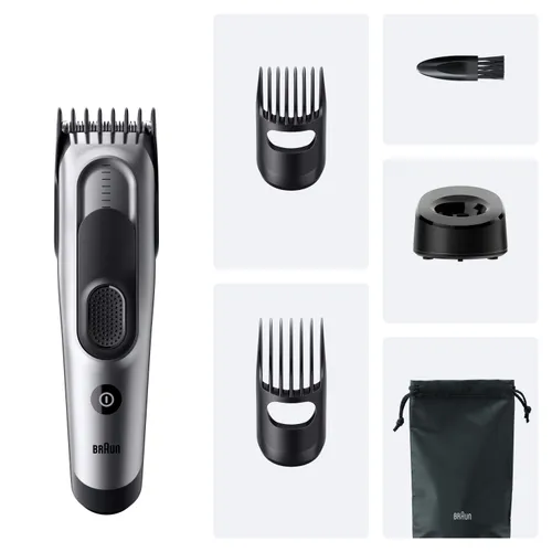 Cortapelos - Braun Series 7 HC7590, Memoria SafetyLock, 17 ajustes de longitud, 2 peines, Base carga, 50 min autonomía , Gris
