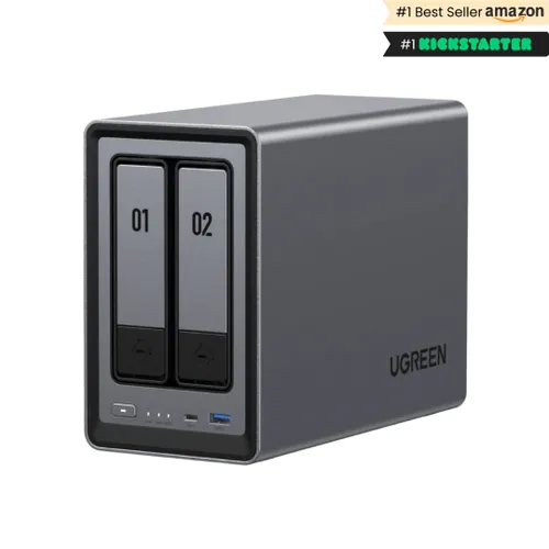 UGREEN - Sistema NAS de escritorio UGREEN DXP2800, Intel N-N100, 8GB, UGOS Pro, 2 bahías, negro.