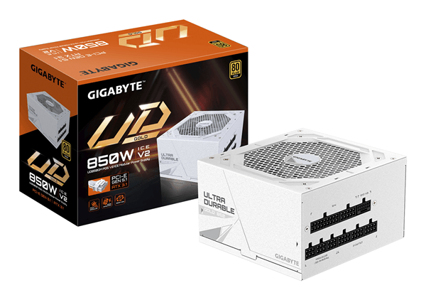 Fuente Alimentación 850W GIGABYTE UD850GM PG5 V2 ICE Fuente de Alimentación – PCIe Gen 5.1, 80 PLUS Gold, Diseño completamente modular, Ventilad