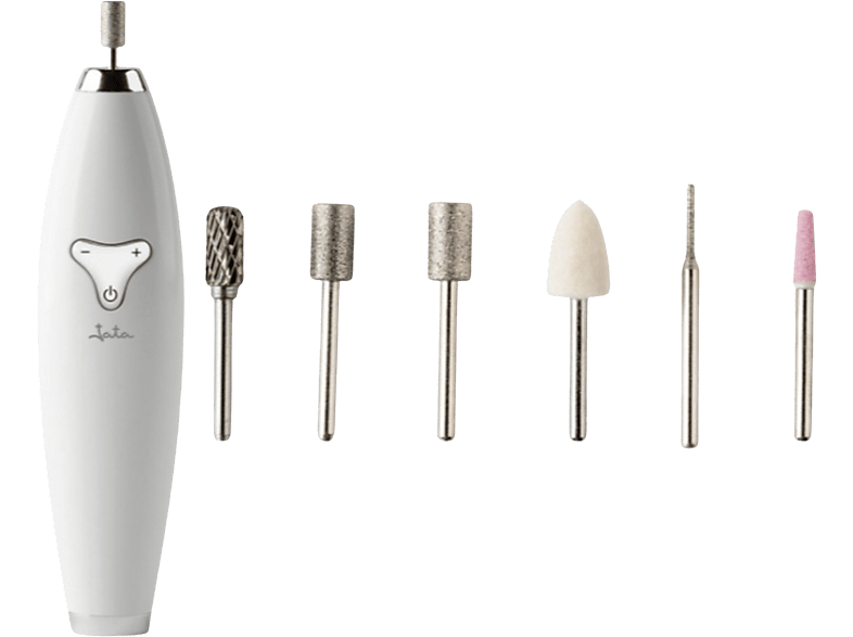 Set de manicura y pedicura - Jata JBSM1200, 6 En 1, Motor doble sentido, Blanco + Caja magnética