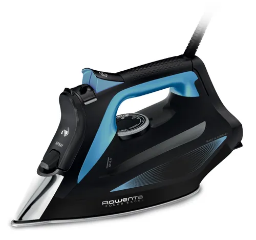 Rowenta Focus Excel, Plancha de vapor, Gran distribución de vapor, Golpe de 180 g/min, Negra y azul