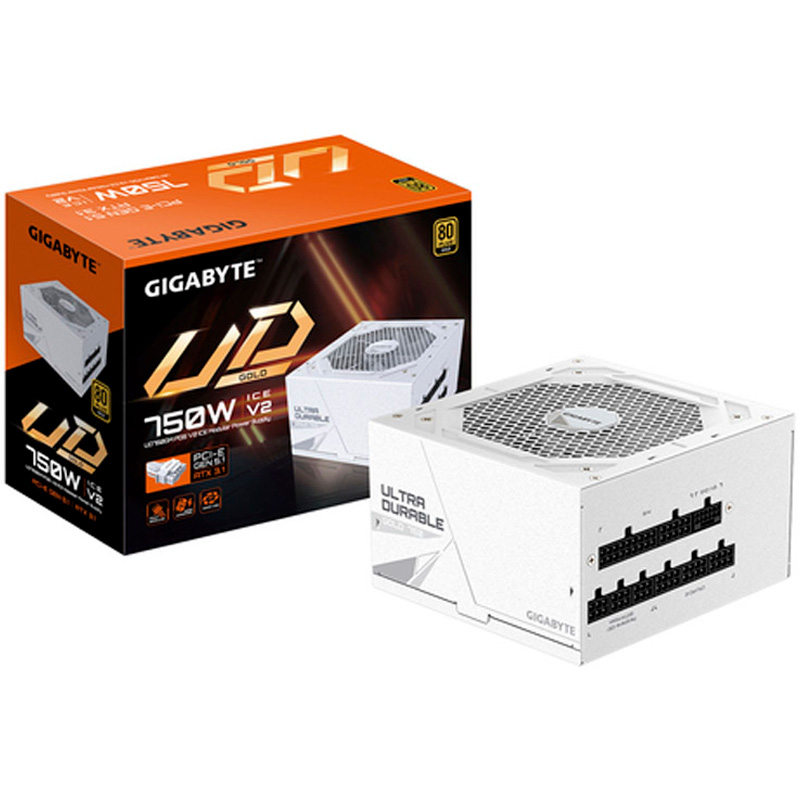 Fuente Alimentación 750W GIGABYTE UD750GM PG5 V2 ICE Fuente de Alimentación – PCIe Gen 5.1, 80 PLUS Gold, Diseño completamente modular, Ventilador de