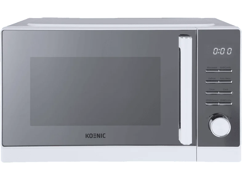 Microondas con grill - KOENIC KMWG 2322-42 DW, 1450 W, 5 Niveles de potencia, 23 l, Libre instalación, 1000W Grill, Blanco y plata