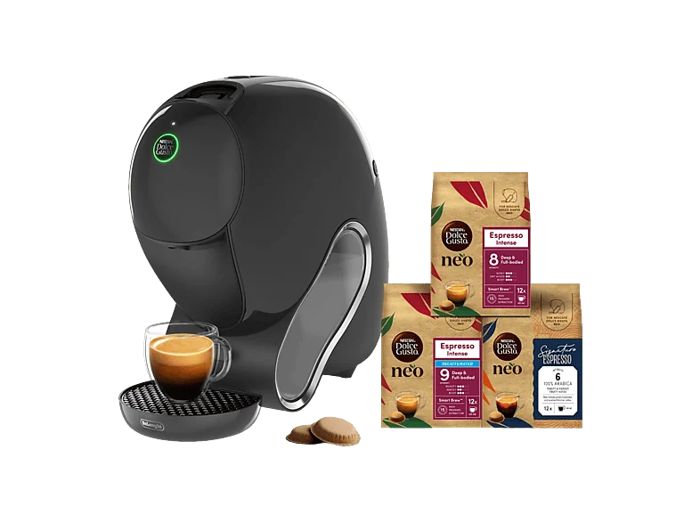 Cafetera de cápsulas - De'Longhi Nescafé® Dolce Gusto® Neo Caffe 200.A + 3 packs compostables, 15 bar, 1 l , SmartBrew™, Negro