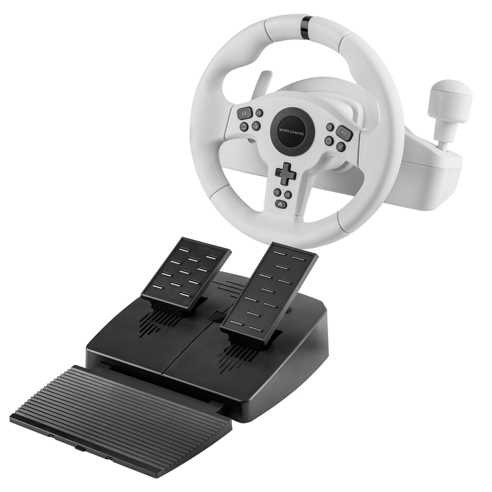 VOLANTE MARS GAMING MWHRSXONEW DRIVESENSE 270º PEDALES Y PALANCA MULTIPLATAFORMA BLANCO