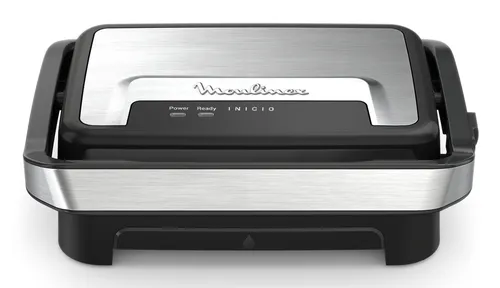 Grill - Moulinex Inicio Compact GI270D, 2 en 1, & sandwichera, raciones, Antiadherente, 1000 W, Bandeja de goteo extraíble, Acero Inoxidable