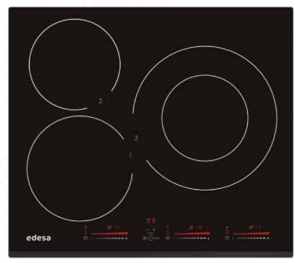 VITROCERAMICA INDUCCION EDESA EIM-6330 B/A 3 ZONAS COCCION ANCHO 59 CM